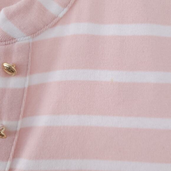 Calvin Klein Stripe Short Sleeve Top Pink White Stripe Small Vneck, Gold Buttons - Picture 4 of 6
